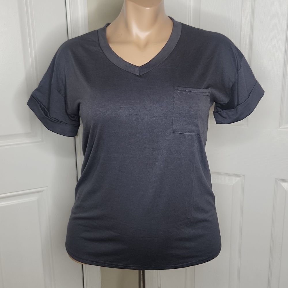 MIHOLL GraV-Neck Short Sleeve Shirts Casual Loose fit comfy Tee T-Shirt